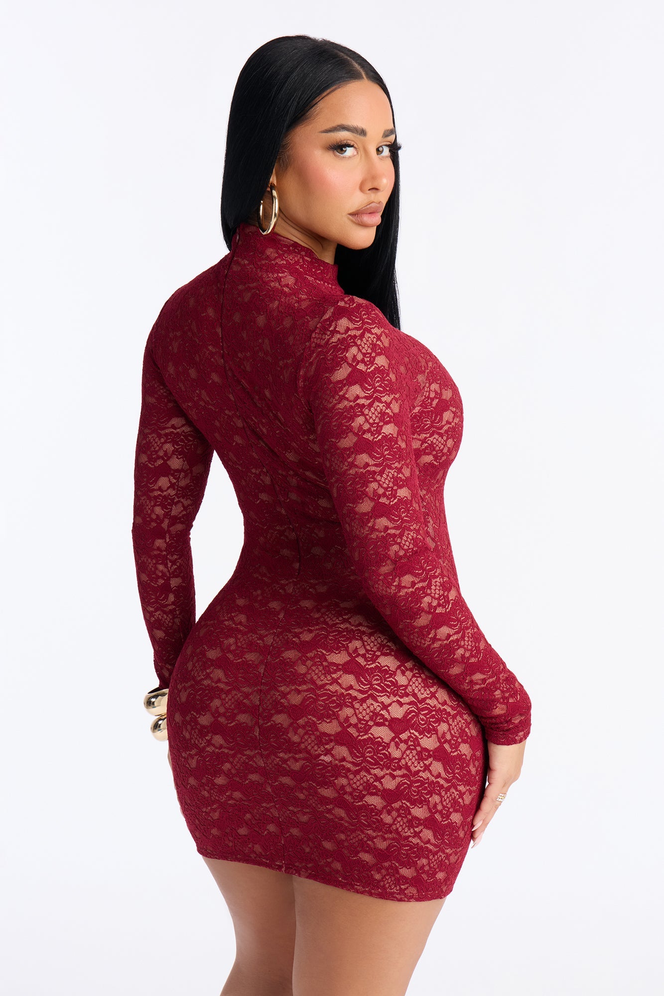 Always In Love With Lace Mini Dress - Burgundy
