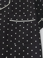 2pcs/Set Women's Mini Polka Dot Printed Pajama Set With Contrast Trim Button-Down Shirt And Bowknot Shorts, Perfect For Home Wear In Summer White Set,Two Pieces Set