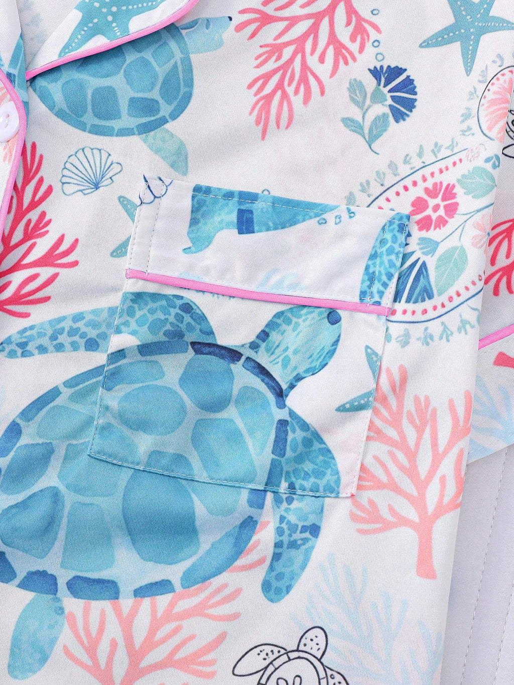2pcs Women Pajama Set, Ocean Turtle Print, Ladies Homewear, Spring/Summer Holiday Outfit, Short Sleeve Polo Shirt And Shorts Suit