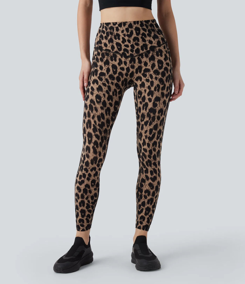 UltraSculptTM Leopard Print High Waisted Tummy Control Yoga Leggings with Pockets