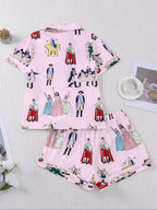 Hamilton Musical Themed Women's Pajama Set, Short Sleeve Shirt Collar Button Soft Top & Elastic Shorts, Casual Home Wear