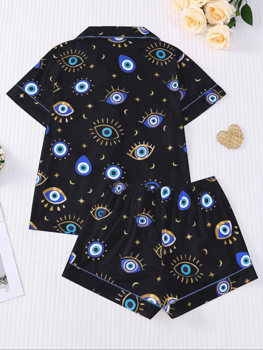 Women's All Over Cartoon Eye Print Short Sleeve Two-Piece Set