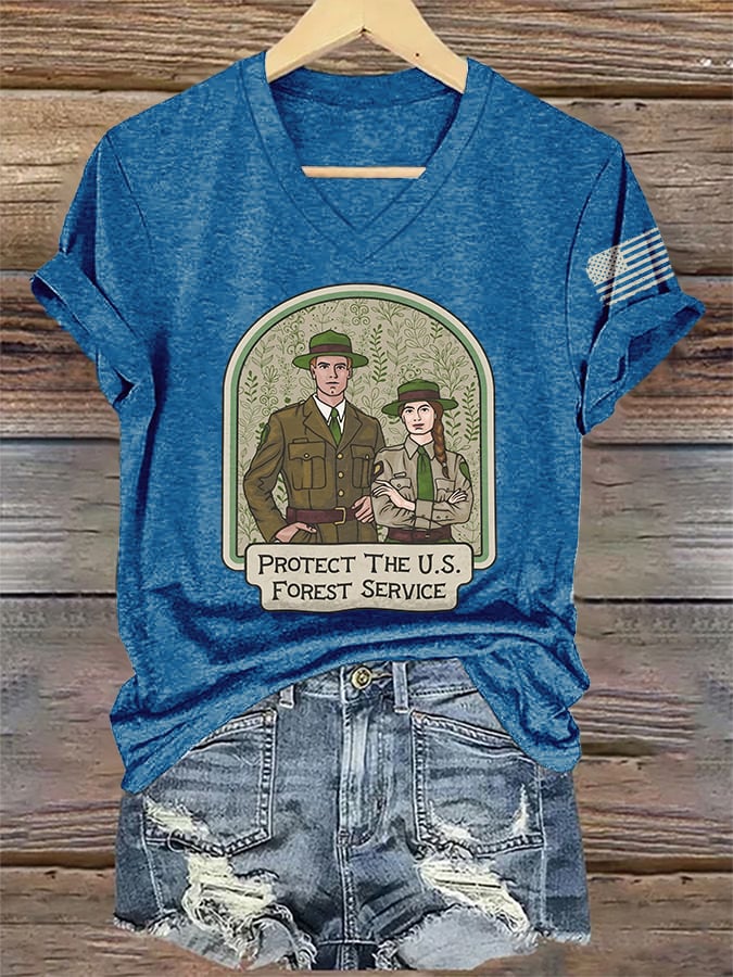 V-Neck Retro Protect The U.S. Forest Service Print T-Shirt