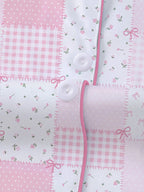 Women's Plaid Floral Bow Print Short Sleeve Shorts Fitted Pajama Set