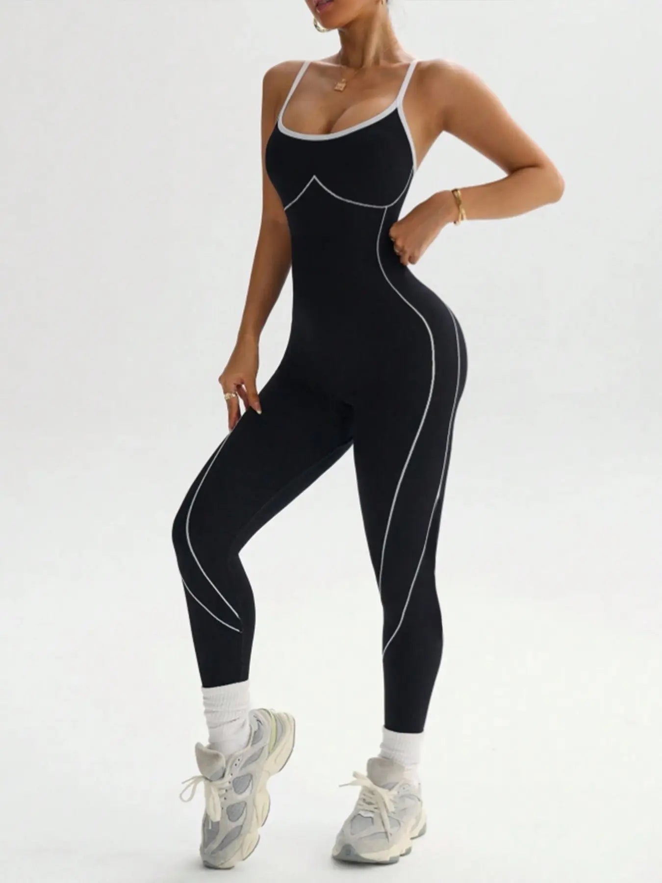 Women's Seamless High Stretch Knit Halter Sporty Jumpsuit Tight Fit Nine-Quarter Pants, Back Cross Shoulder Straps, Outdoor Cycling Gym Yoga Daily Wear
