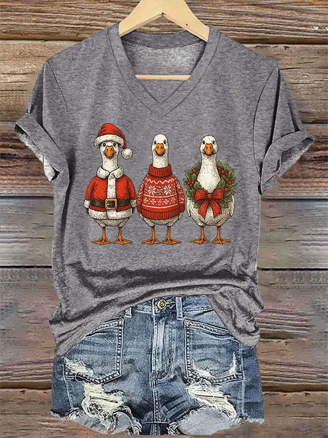 Women's Santa Goose Print T-shirt
