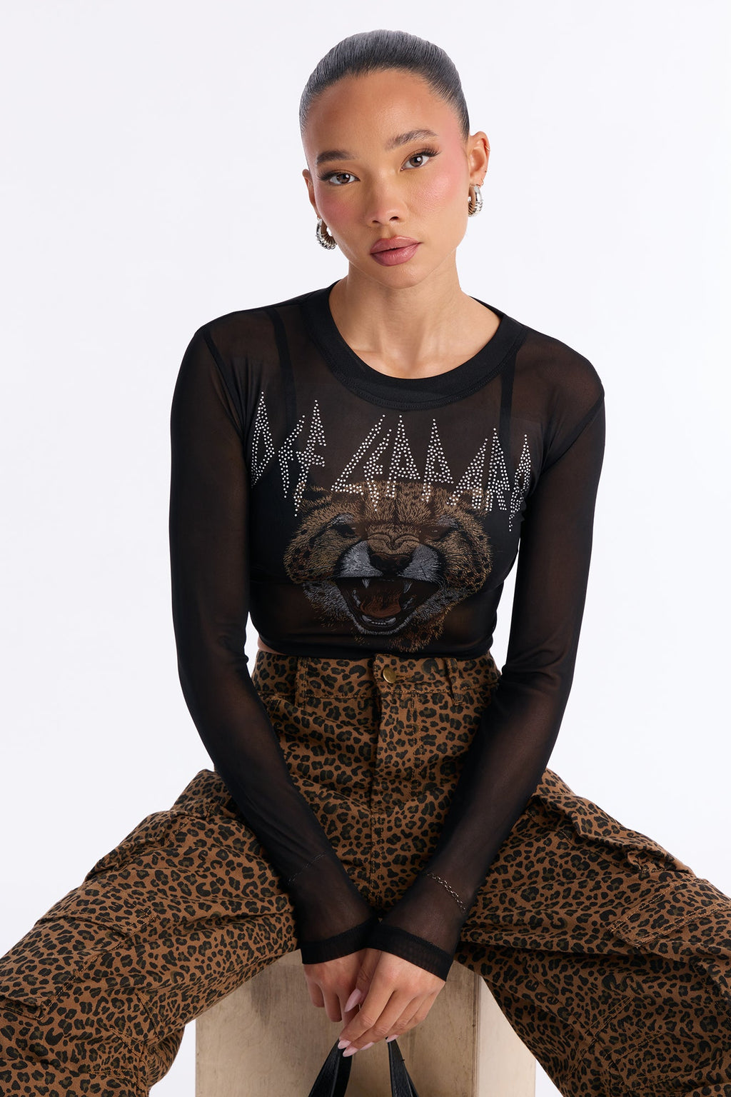 Def Leppard Forever Mesh Long Sleeve Baby Tee - Black