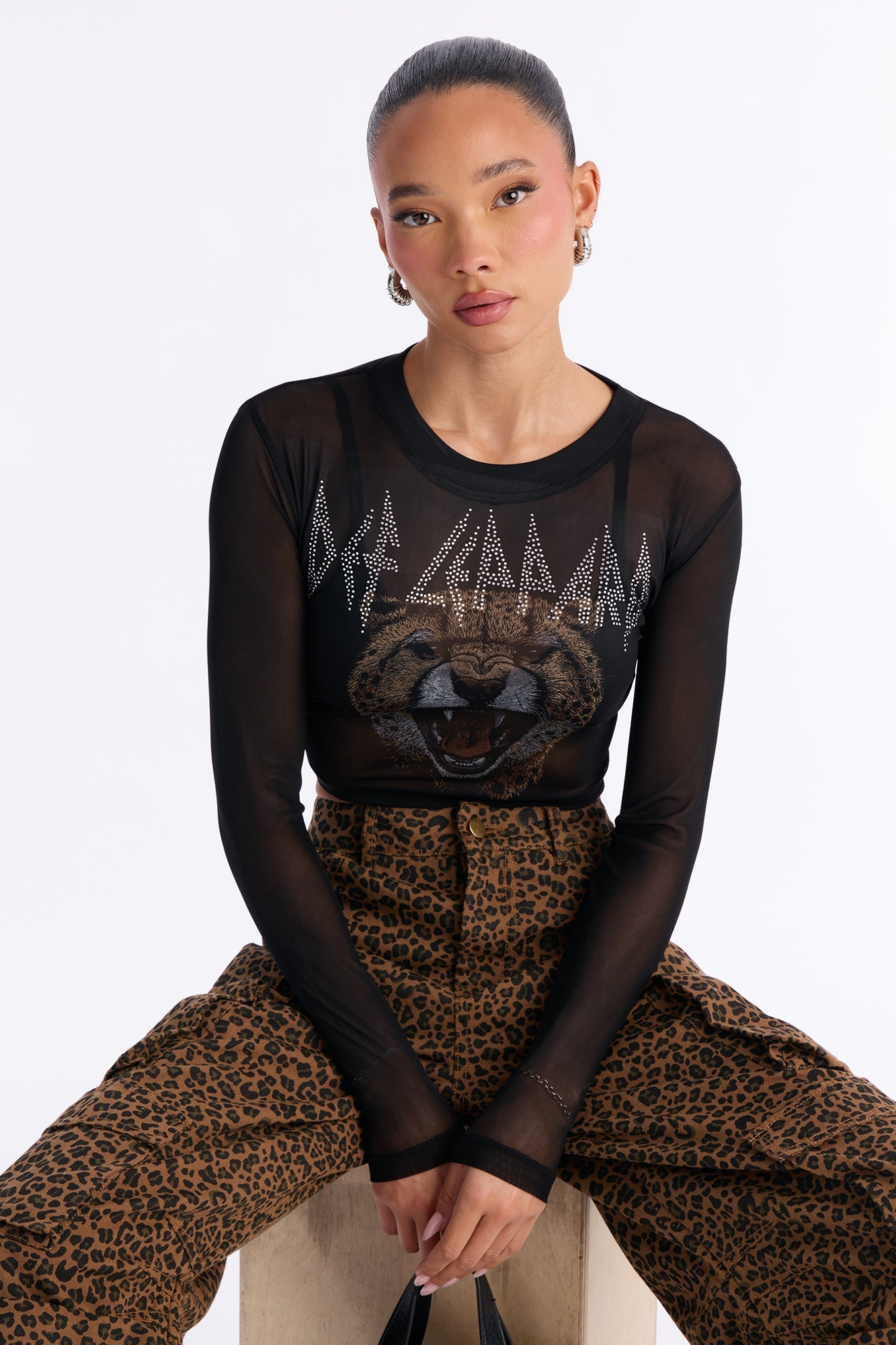 Def Leppard Forever Mesh Long Sleeve Baby Tee - Black