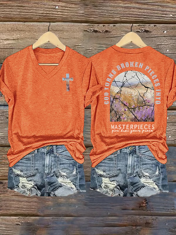 Women's  God Turns Broken Pieces Into Masterpieces Christian Tops Comfort Colors T-Shirt