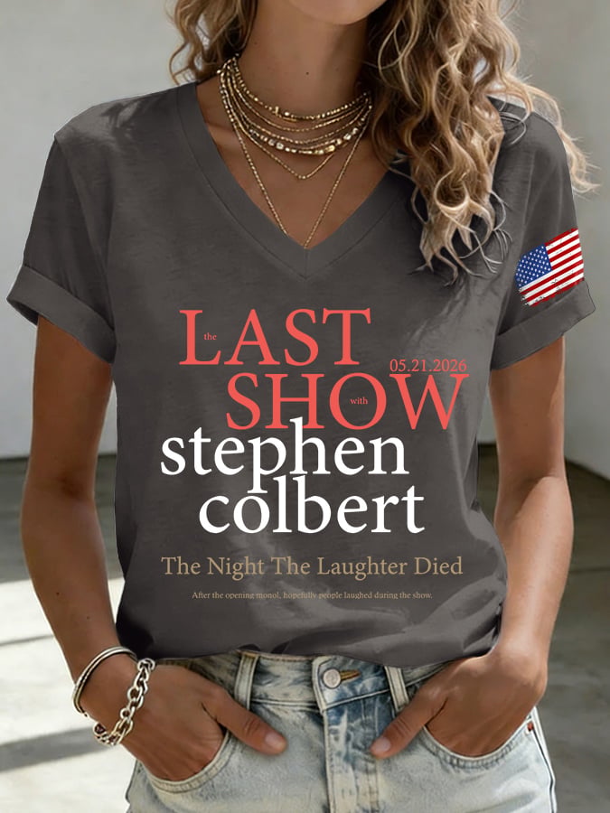 🔥Buy 3 Get 15% Off🔥V-Neck Retro Last Last Show  05.21.2026 The Night The Laughter Died After The Opening Monol, Hopefully People Laughed During The Show Print T-Shirt