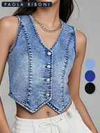 Women's Slim-Fit Denim Vest for Casual Summer Wear