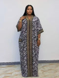 Plus Size African-Style Kaftan Dress for Women, Geometric Print Ethnic Loose V-Neck Boubou with Pockets for Casual Boho Chic Party Wear, Comfortable and Stylish