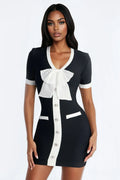 Sweet Authority Contrast Trim Bandage Mini Dress - Black/White