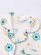 Women's All Over Cartoon Eye Print Short Sleeve Two-Piece Set