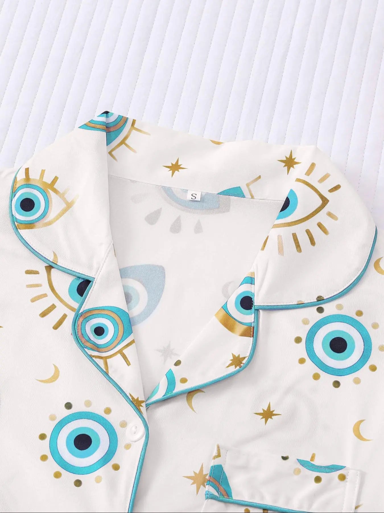 Women's All Over Cartoon Eye Print Short Sleeve Two-Piece Set