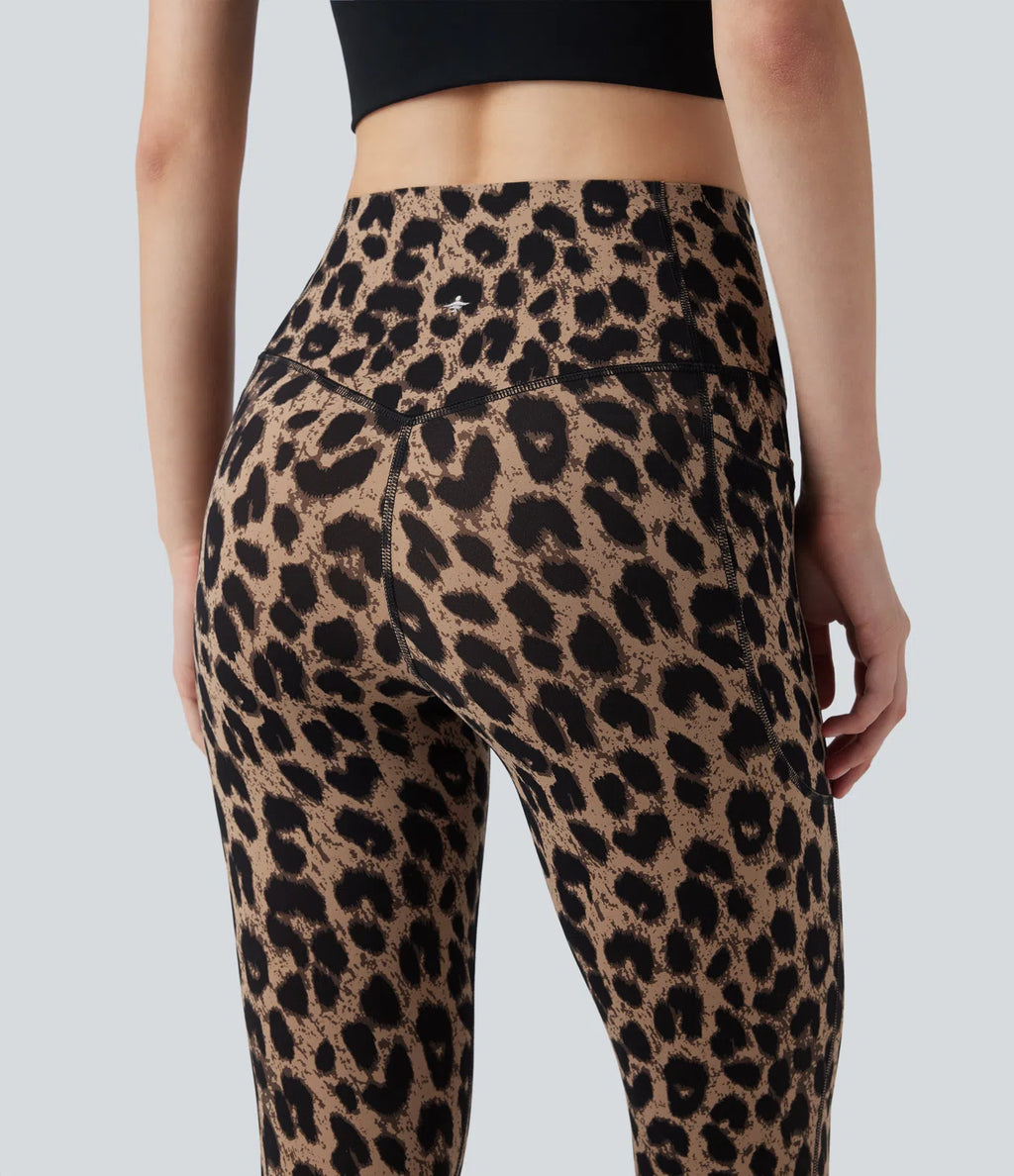 UltraSculptTM Leopard Print High Waisted Tummy Control Yoga Leggings with Pockets