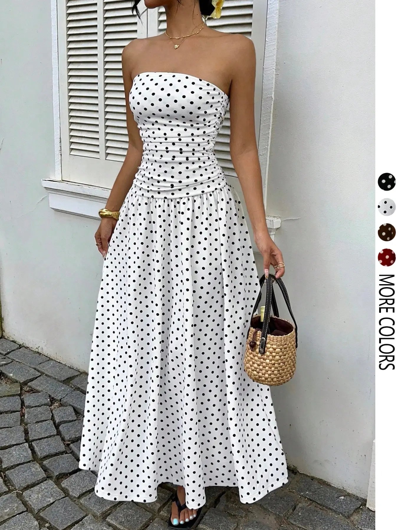 Women's Elegant Polka Dot Strapless Maxi Dress for Parties