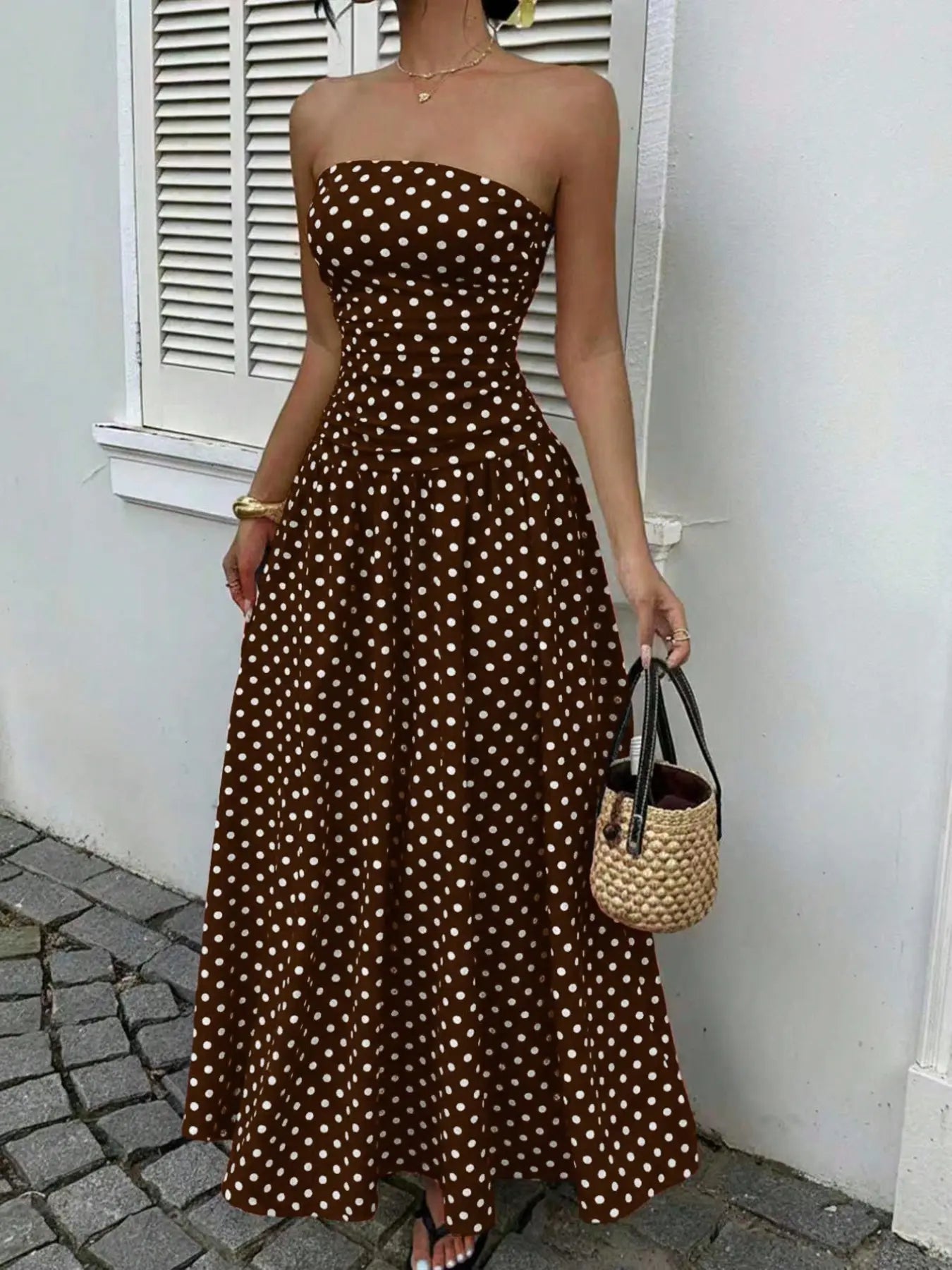 Women's Polka Dot Printed Ruched Waist Sleeveless Halter Dress, Elegant All Season Fashion, Perfect for Casual Wear, Stylish and Comfortable, Casual Fashion Chic, Casual Chic Outfit