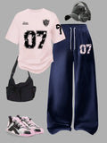 Women's Two-Piece Set, Digital Pattern Round Neck Short Sleeve Top & Loose Casual Pants, Summer Fashion for Vacation Travel, Outfit