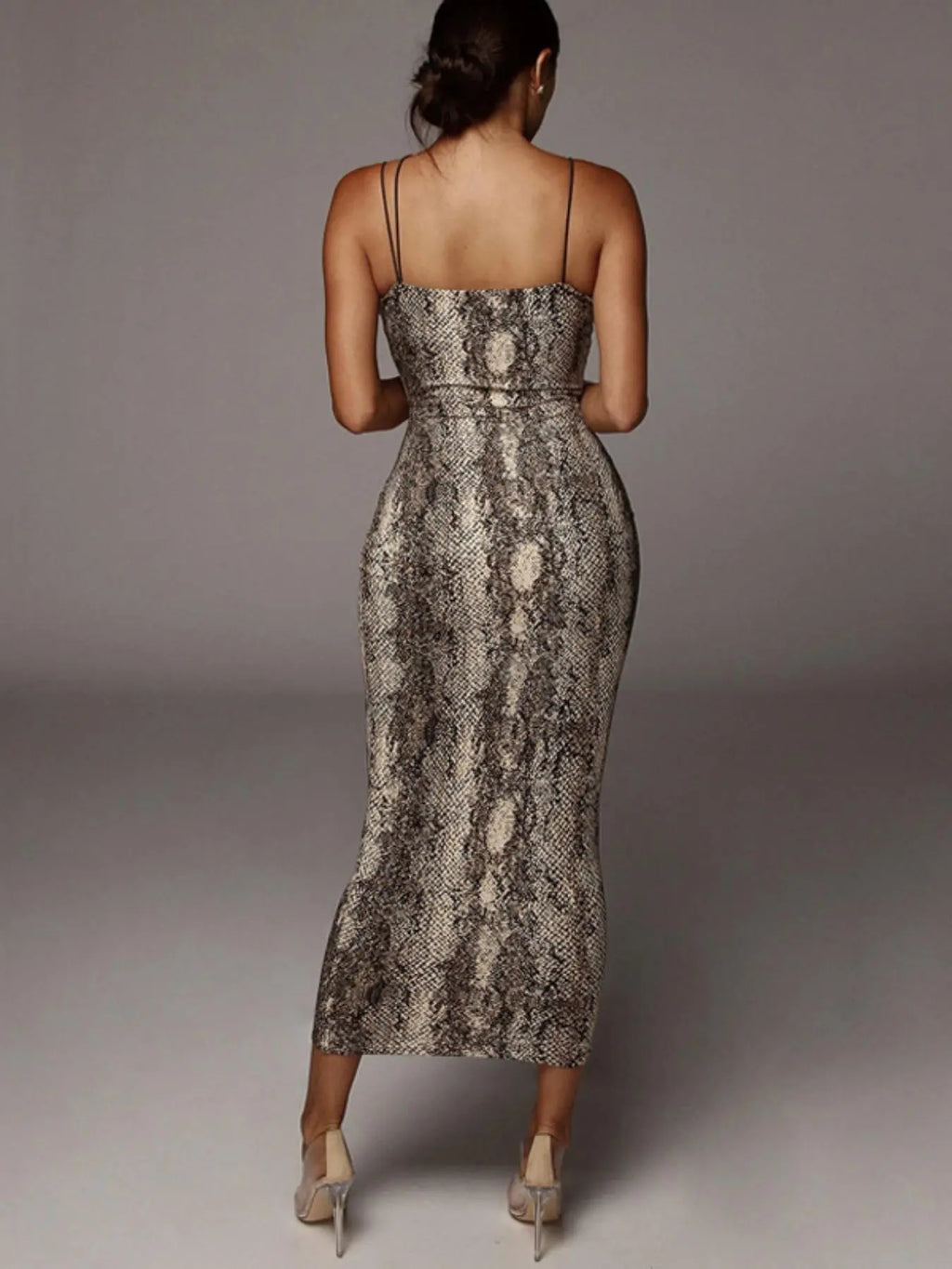 Women's All Over Leopard Print Asymmetrical Cami Dress, Elegant Sleeveless Spaghetti Strap Bodycon Fit Dress for Party Club Night Out, Fashion Chic Sundress, Ladies Summer Clothes, Midi Dress, Womenswear