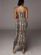 Women's All Over Leopard Print Asymmetrical Cami Dress, Elegant Sleeveless Spaghetti Strap Bodycon Fit Dress for Party Club Night Out, Fashion Chic Sundress, Ladies Summer Clothes, Midi Dress, Womenswear