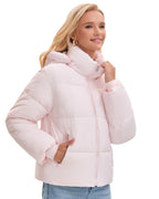 Warm Core Premium Short Puffer Jackets with Removable Hood & Optional Faux Fur Linging, Lady Casual Outerwear Longsleeves Zip Pockets Warm Quilted Coat