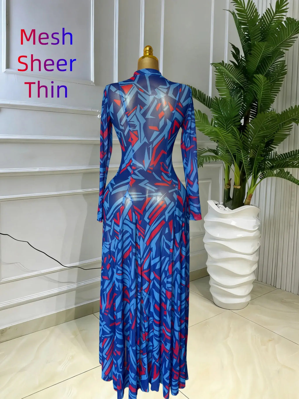 Women's O-Neck Long Sleeve Woven Maxi Dress, Tie-Dye Print, Romantic Valentine's Day Party Outfit Gown, Sexy Mesh Sheer Dress, Spring Sexy Club Street Evening Wear Lady Skirts