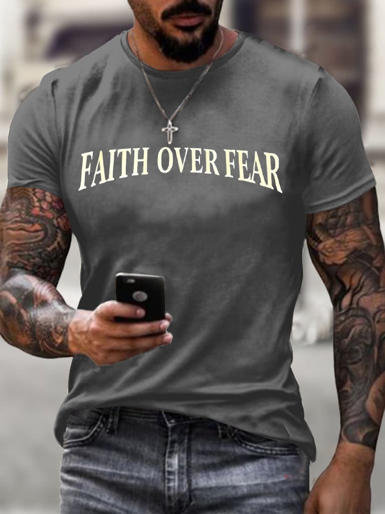 🔥Buy 3 Get 15% Off🔥Men's Faith Over Fear Printed Casual T-Shirt
