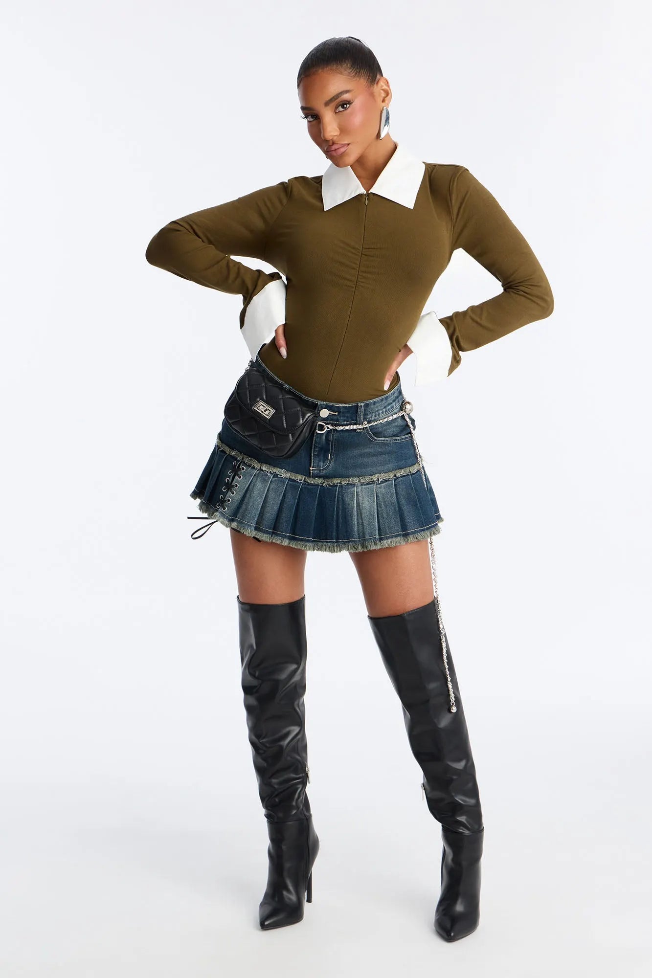Ultimatum Collared Long Sleeve Bodysuit - Black/combo