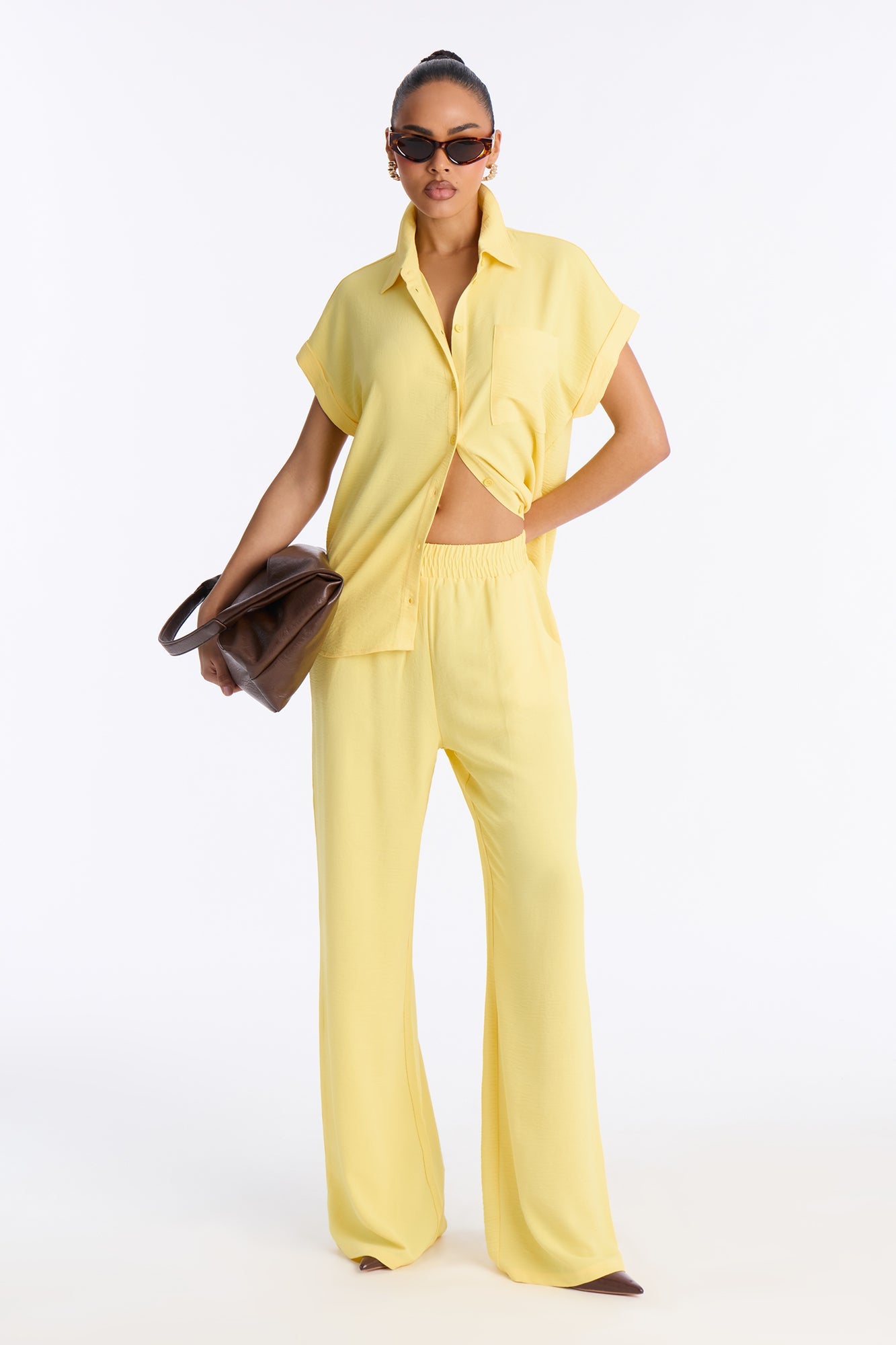 Makela Flowy Wide Leg Pant Set - Mocha