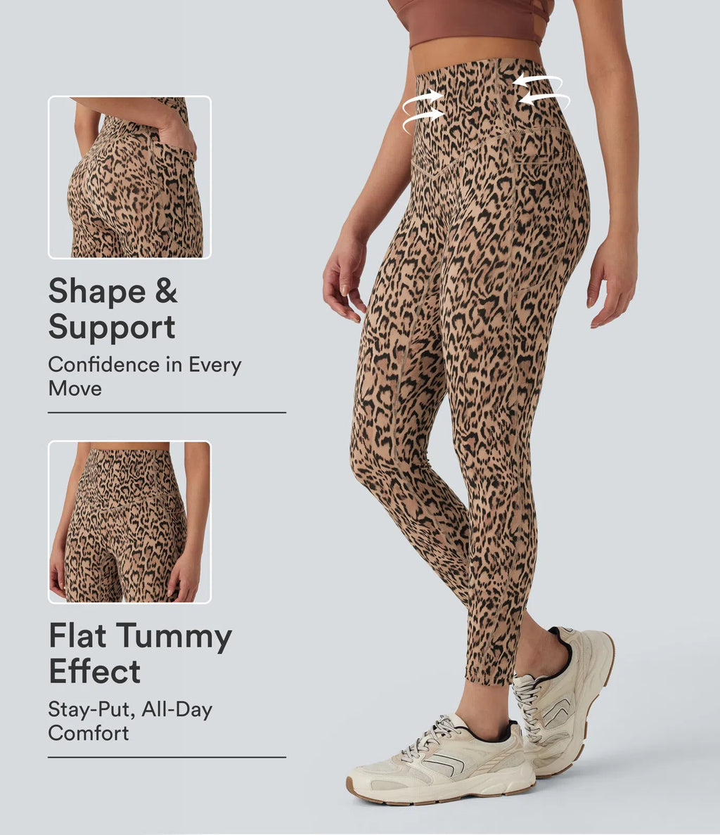 UltraSculptTM Leopard Print High Waisted Tummy Control Yoga Leggings with Pockets
