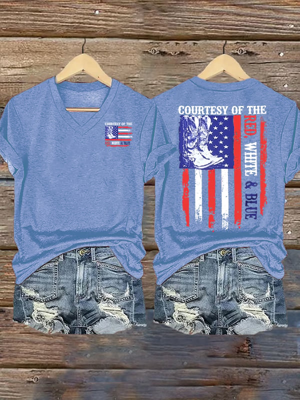 Women's  Courtesy Of Red White And Blue 250th Anniversary Flags T-Shirt