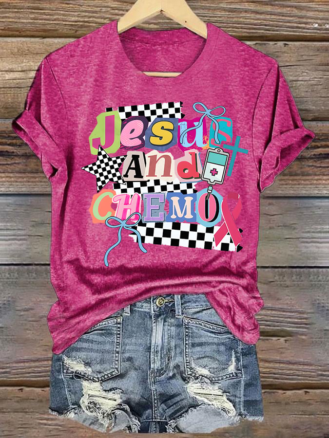 Women's  Jesus And Chemo Christian Cancer Awareness T-Shirt | Faith-Based Cancer Fighter Tee