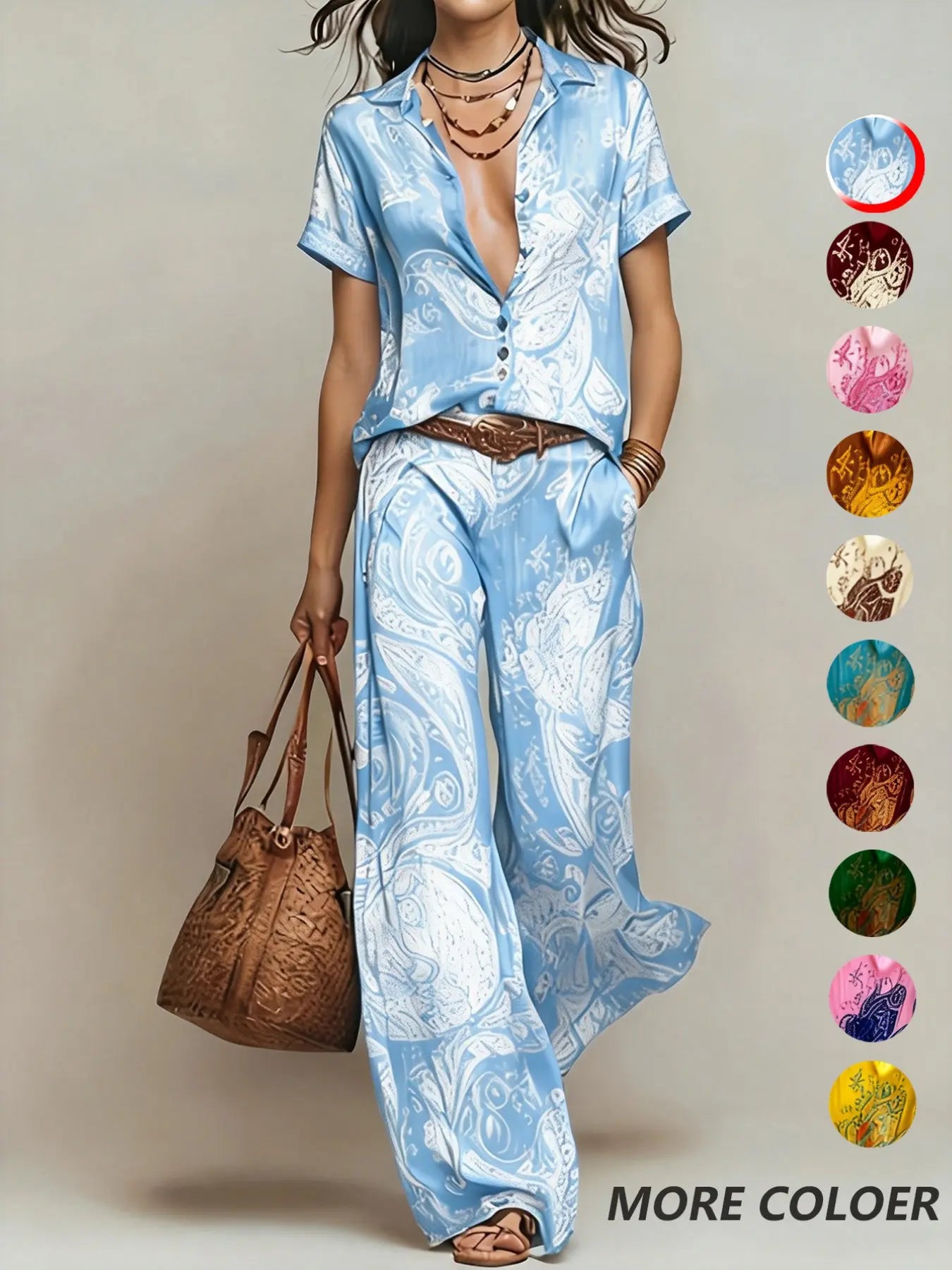 Faith's Casual Vacation Chic Blouse & Straight Pants Set