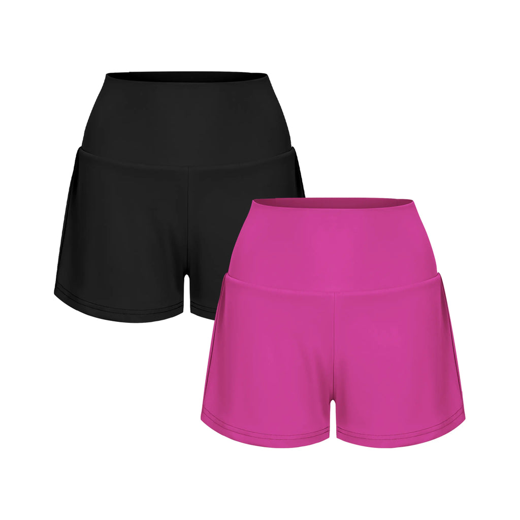 2-Piece Super High Waisted Back Pocket & Side Hidden Pocket 2-in-1 Yoga Shorts 3" Set