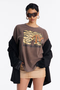 MTV Zebra Vibes Washed Oversize Tee - Brown
