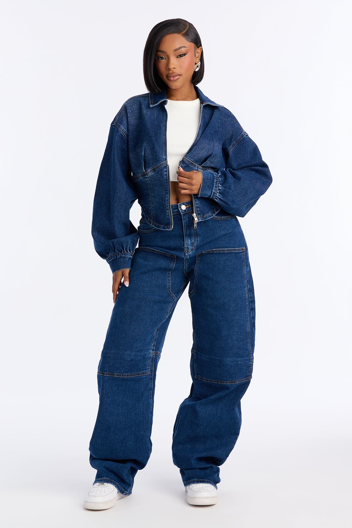 My Way Denim Barrel Pant Set - Dark Wash