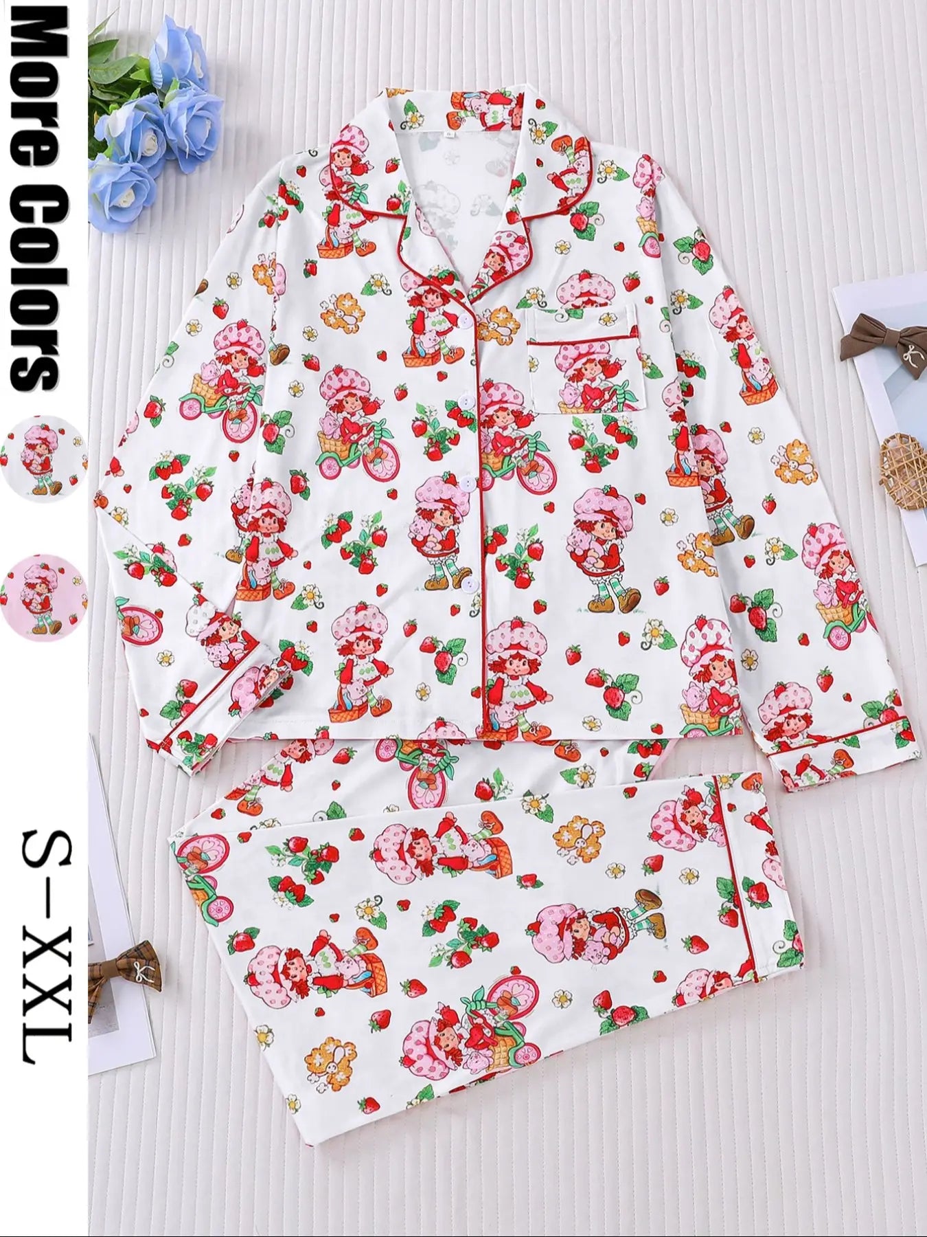 Women's Cute Strawberry Pattern Print Sleepwear Set