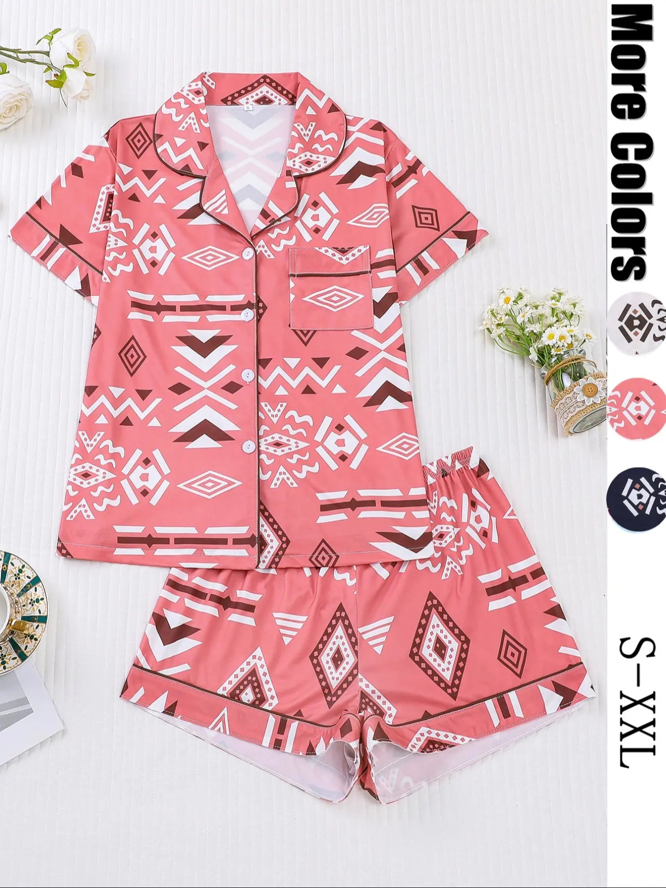 Women's Button Up Shirt & Shorts Pyjama