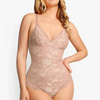 Popilush Basic Full Lace Built in Shapewear Bodysuit Women Vneck Compression Sleeveless Thong Tummy Control Backless Adjustable Sexy Bodysuit Womenswear Summervibe