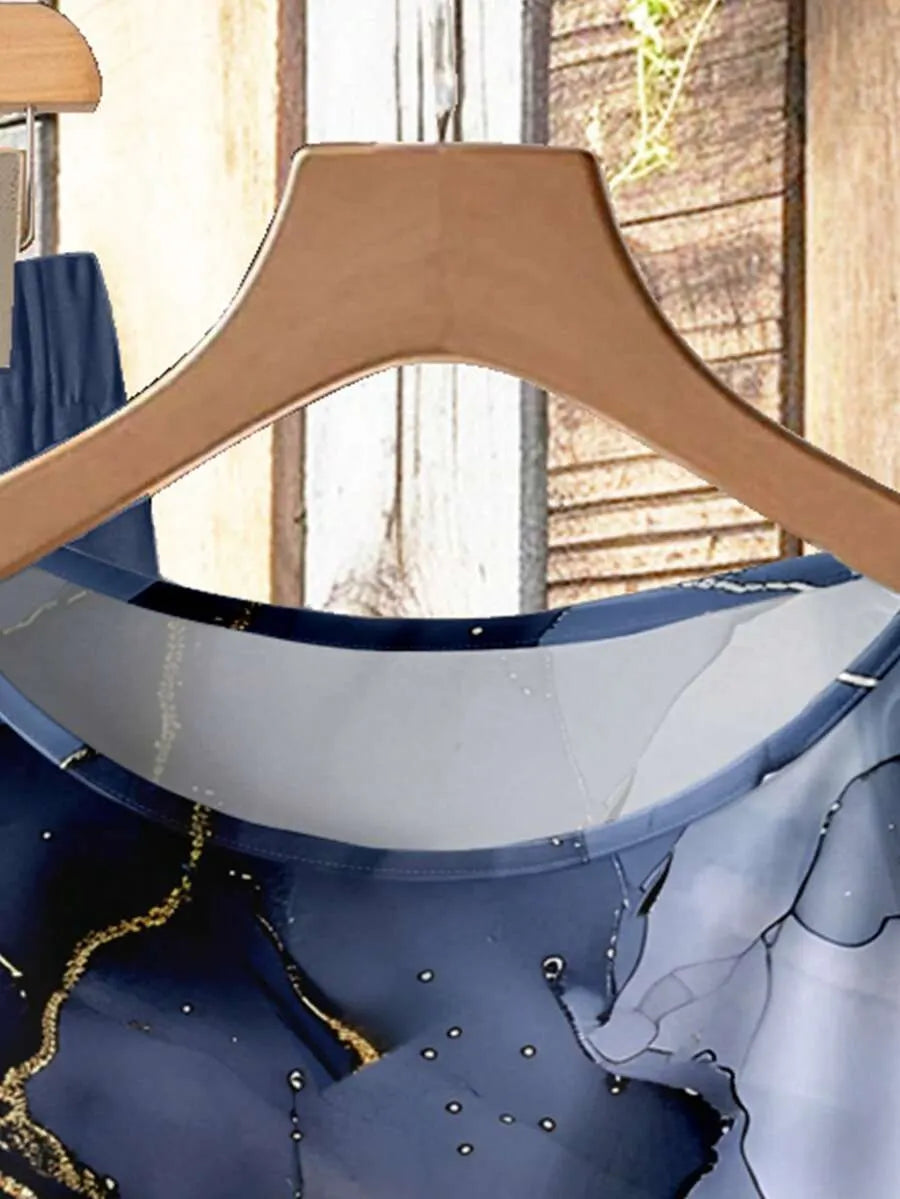 Women's Aqua Blue Summer Casual Vacation Holiday 2 Pieces Set,Abstract Floral Pattern Shirt With Tie Bow & Loose Straight Leg Pants,Vintage Style
