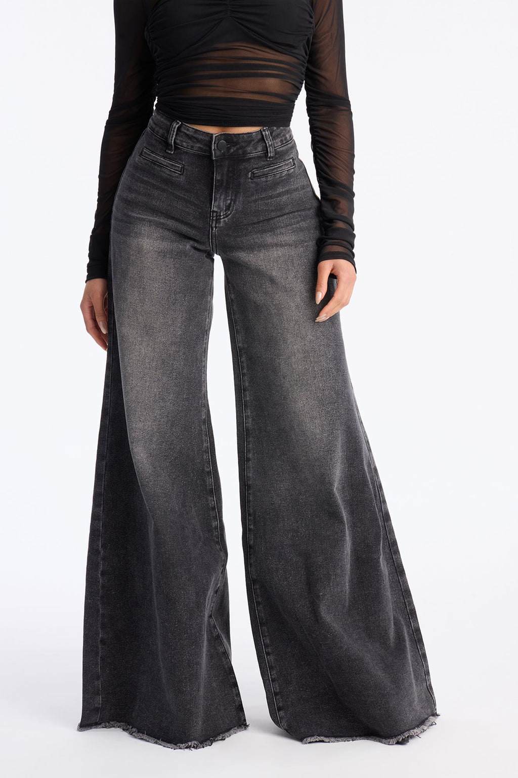 Take It Back Fray Hem Wide Leg Jeans - Black Wash