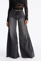 Take It Back Fray Hem Wide Leg Jeans - Black Wash