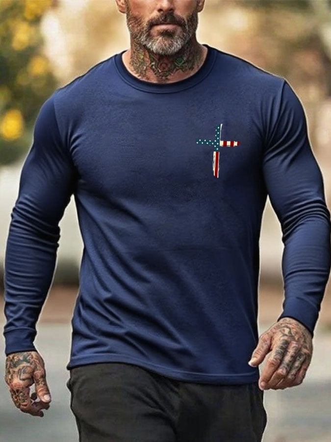 🔥Buy 3 Get 15% Off🔥Men's Stand For The Flag Kneel For The Cross Print T-Shirt