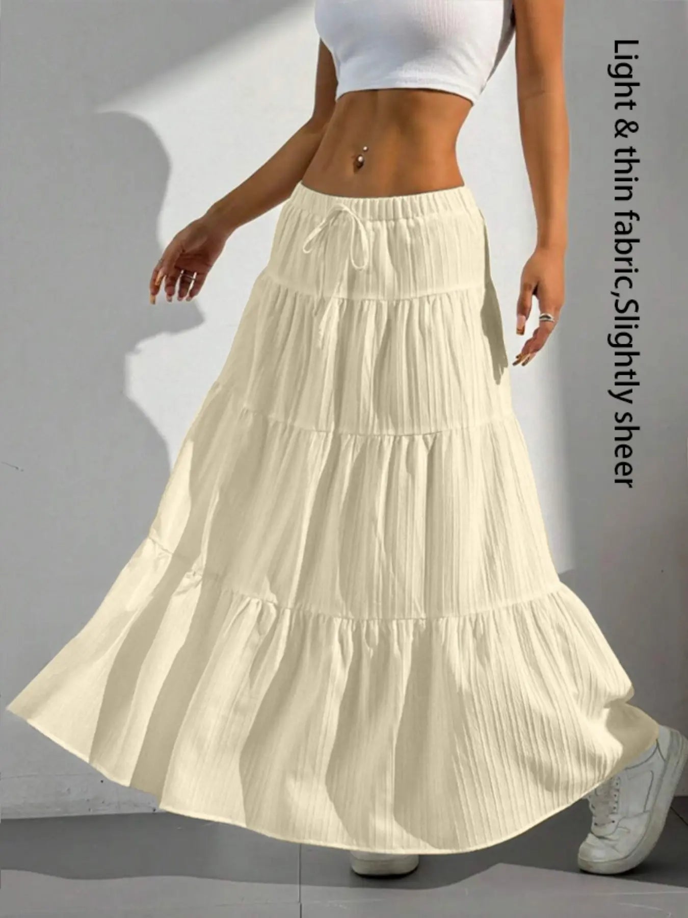 Women's Solid Color Tie Front Loose Skirt, Boho Bohemian Fashion Casual Maxi Long Skirt for Daily Wear, Holidays and Vacations, Summer Ladies Bottoms