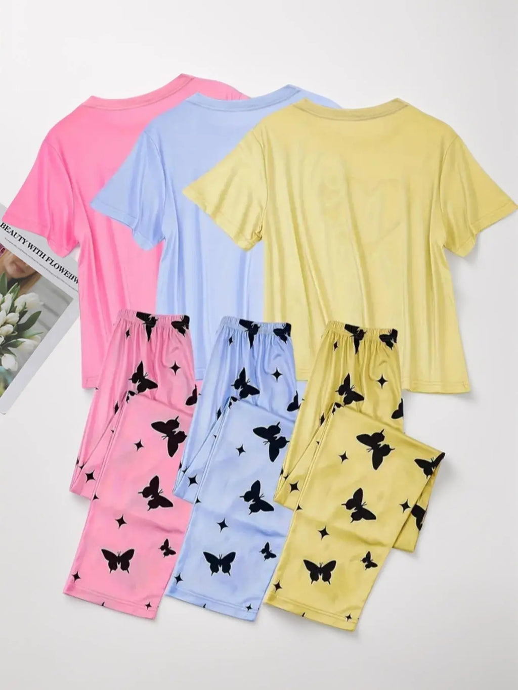 6 Counts Women's Heart & Butterfly Print Pyjama Set