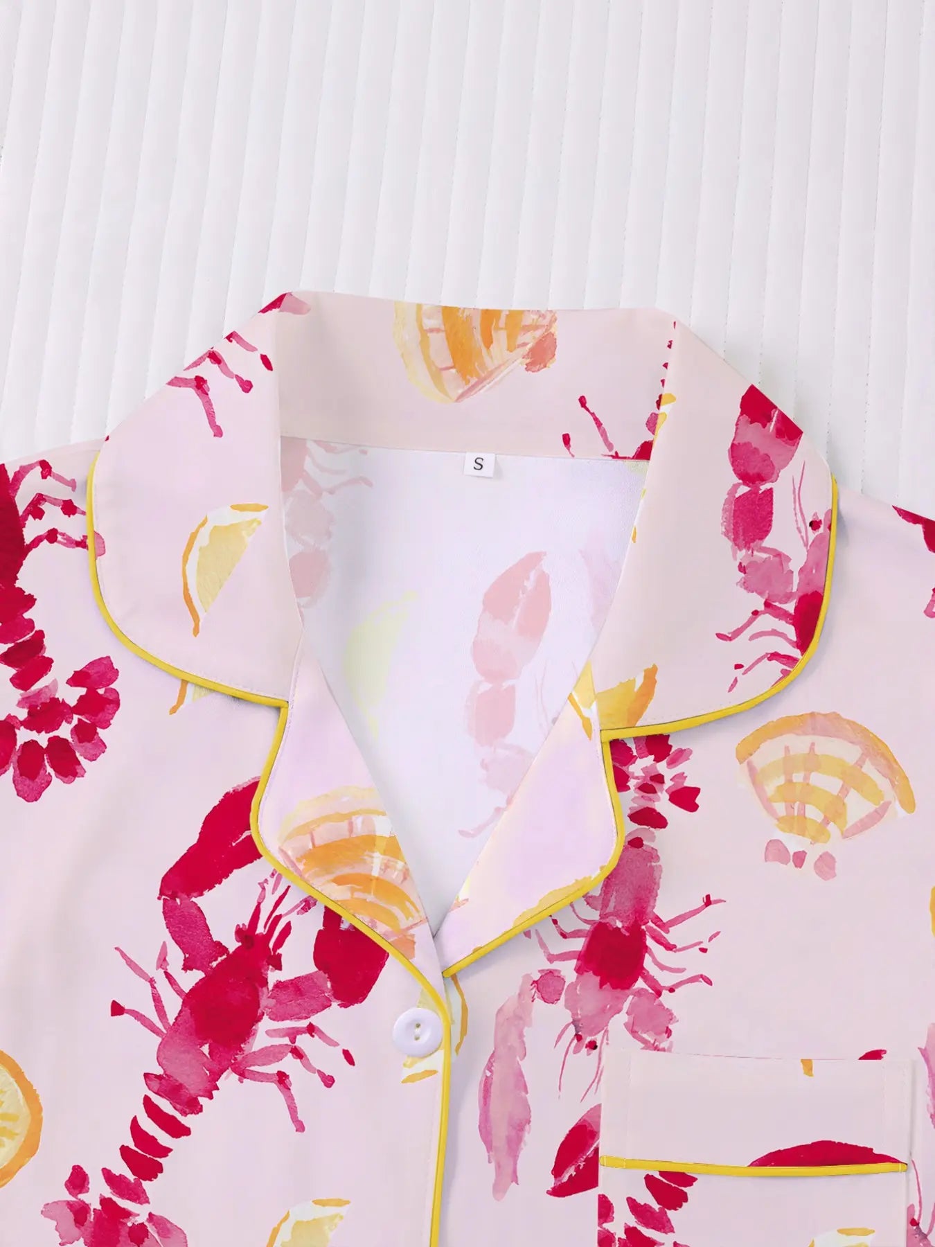 Women's Sleepwear Set, Short Sleeve Lapel Button Soft Top & Elastic Shorts