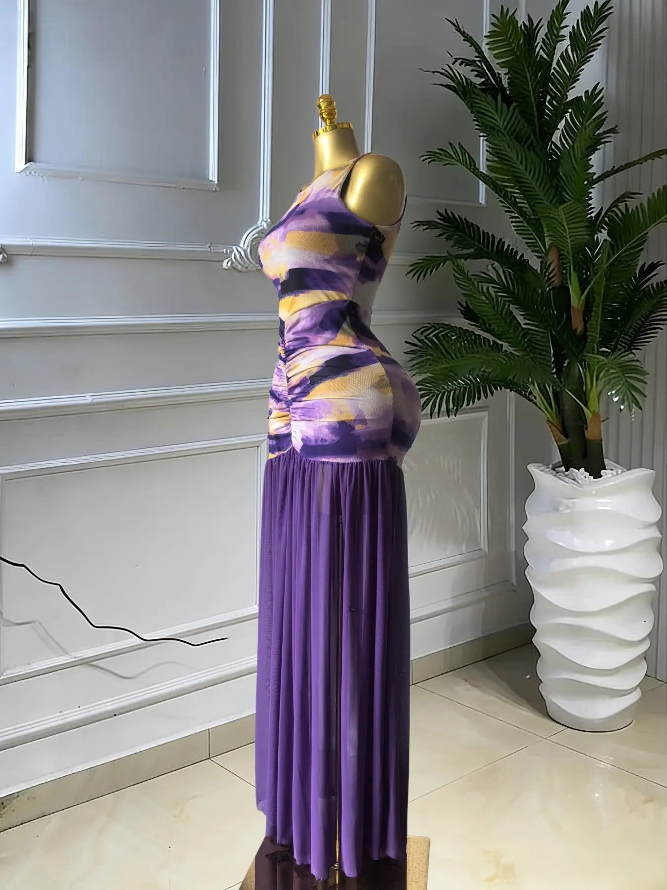 Women's Printed Ruched Stacked Bodycon Fitted A-Line Long Evening Dress, Fall Winter Holiday Party Gown, Elegant Chic Formal Party Wear, Prom Evening Gown, Bodycon Sleeveless Dress