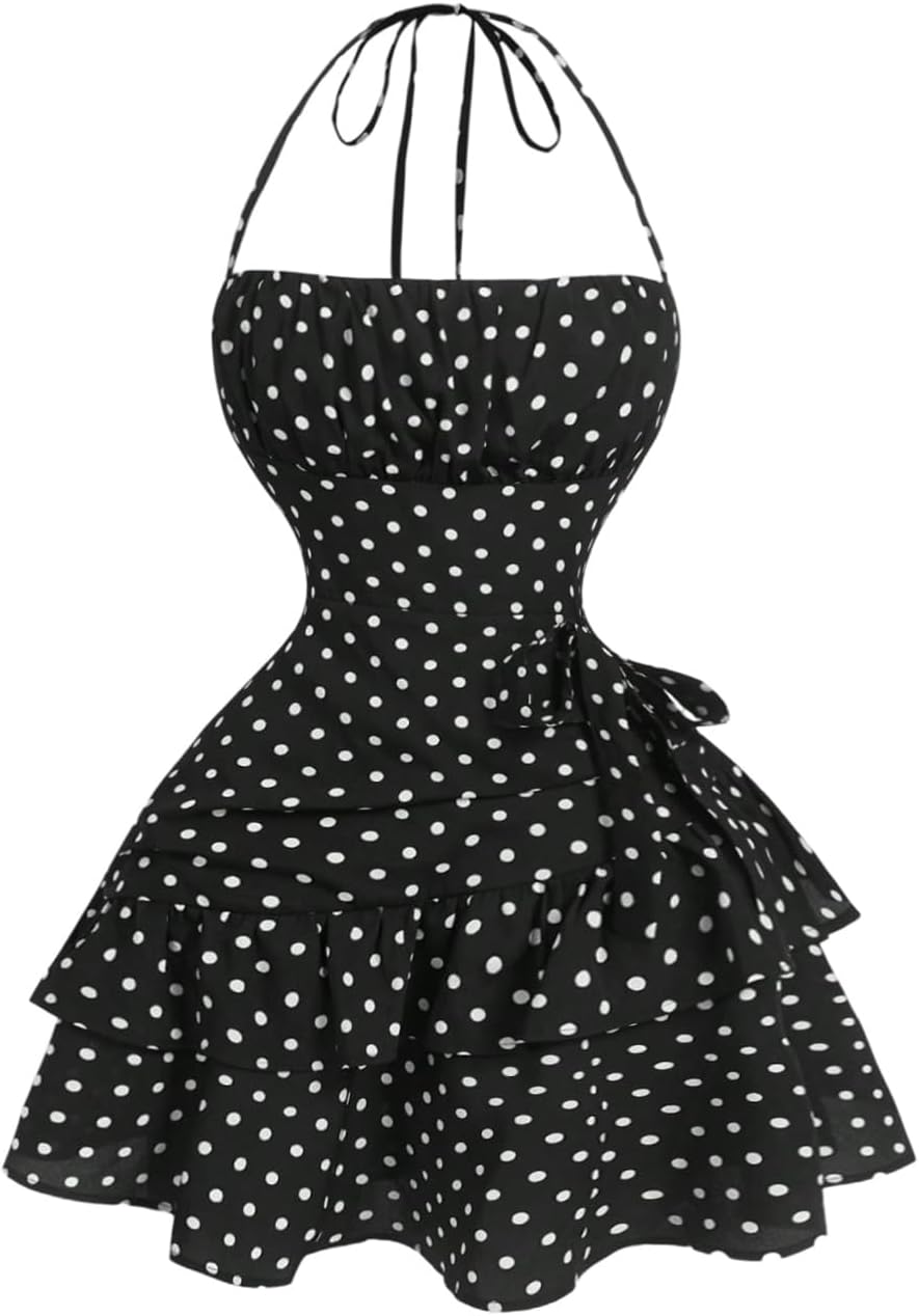 Floerns Women's Floral Halter Ruffle Tiered Cute Summer Mini Dress Milkmaid Vacation Sundress