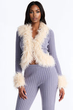 Fur Flirt Sweater Pant Set - Slate Blue